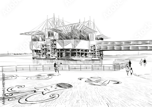 Lisbon Oceanarium. Portugal. Europe. Hand drawn vector illustration.