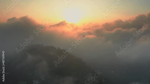  Aerial view of Rishikesh township at sunset,India photo