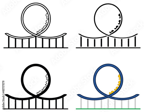 Rollercoaster Looping Clipart Set - Outline, Stamp and Color