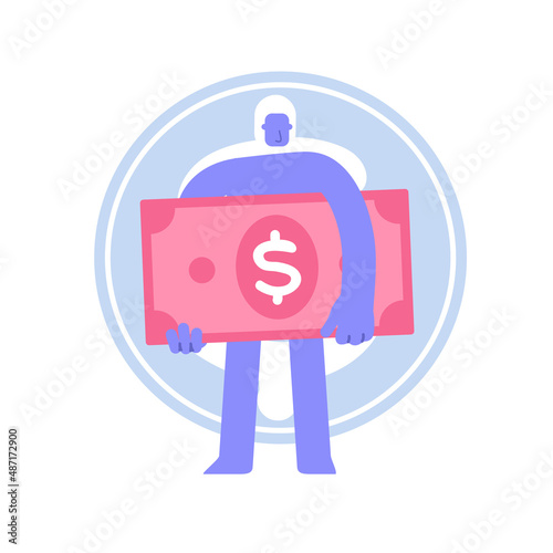 Flat modern character with a big dollar in hands. Get Fiat Cash Concept. Business Concept illustration with man taking part in business activities