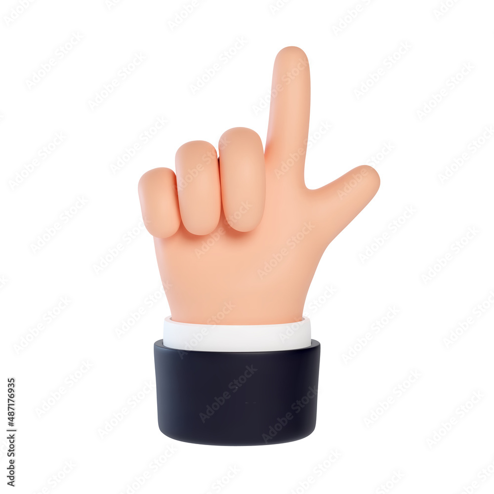 High quality 3D business hand gestures. 3d hand points index finger up. Friendly funny cartoon style isolated on white background. High quality 3D business hand gestures. 3d hand points index finger up. Friendly funny cartoon style isolated on white background.