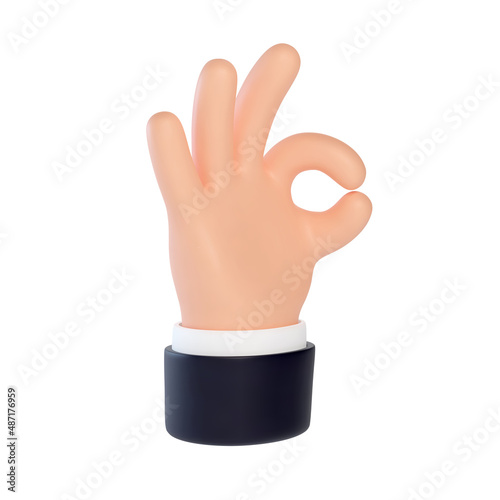 High quality 3D business hand gestures. 3d hand showing ok. okay sign, zero sign. Friendly funny cartoon style isolated on white background.