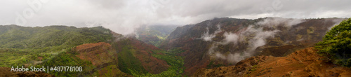 Overlooking Waimea Canyon State Park on a cloudy day, Kauai, Hawaii, USA