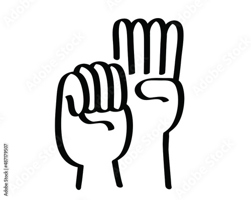 Cartoon stop hand, domestic violence, insecurity. Hand gesture. The violence at home signal for help symbol. October, awareness month icon or pictogram.