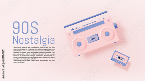Boom box and cassette tapes in mood of 90's nostalgia