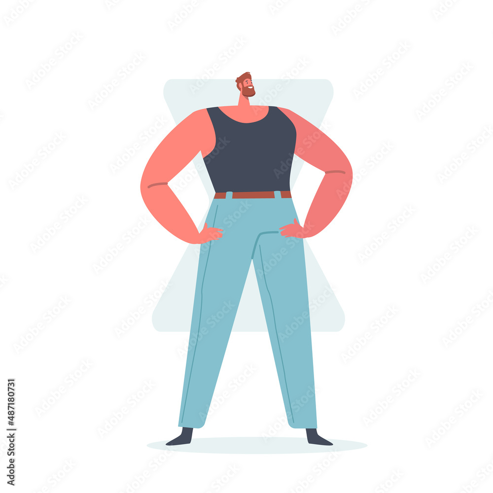 Man with Hourglass Body Shape, Male Character Figure Type with Wide Shoulders, Hips and Narrow Waist Posing in Jeans Man with Hourglass Body Shape, Male Character Figure Type with Wide Shoulders, Hips and Narrow Waist Posing in Jeans
