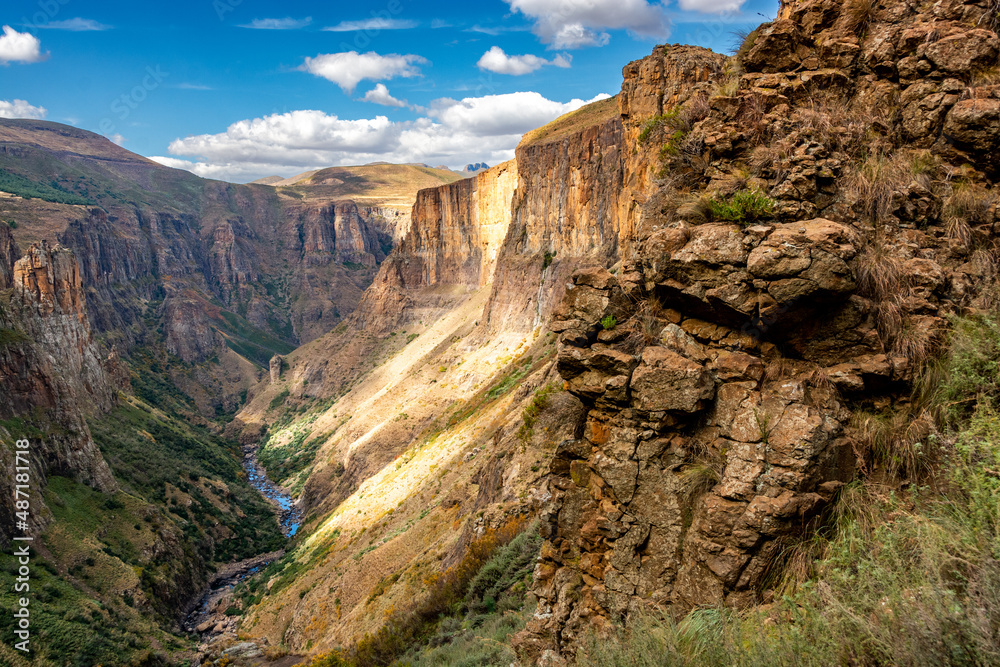 Travel to Lesotho. A view of the Maletsunyane River Canyon in the Semonkong region