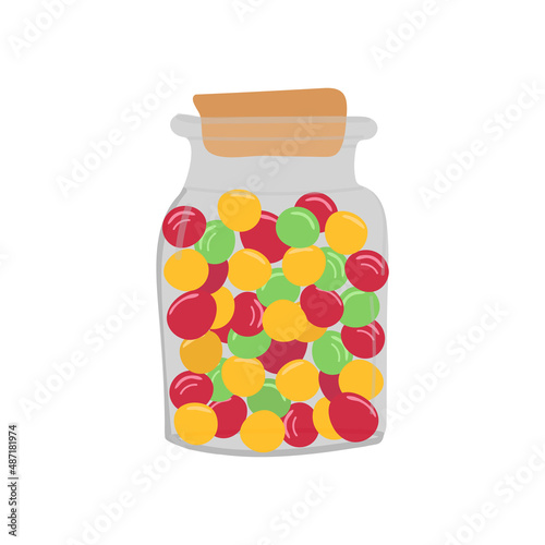 Candy in jar colorful vector illustration. Flat illustration of colorful candies in jar