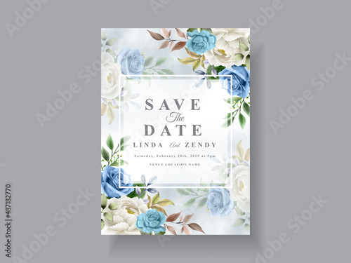 Elegant white and blue rose wedding card