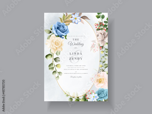 Elegant white and blue rose wedding card
