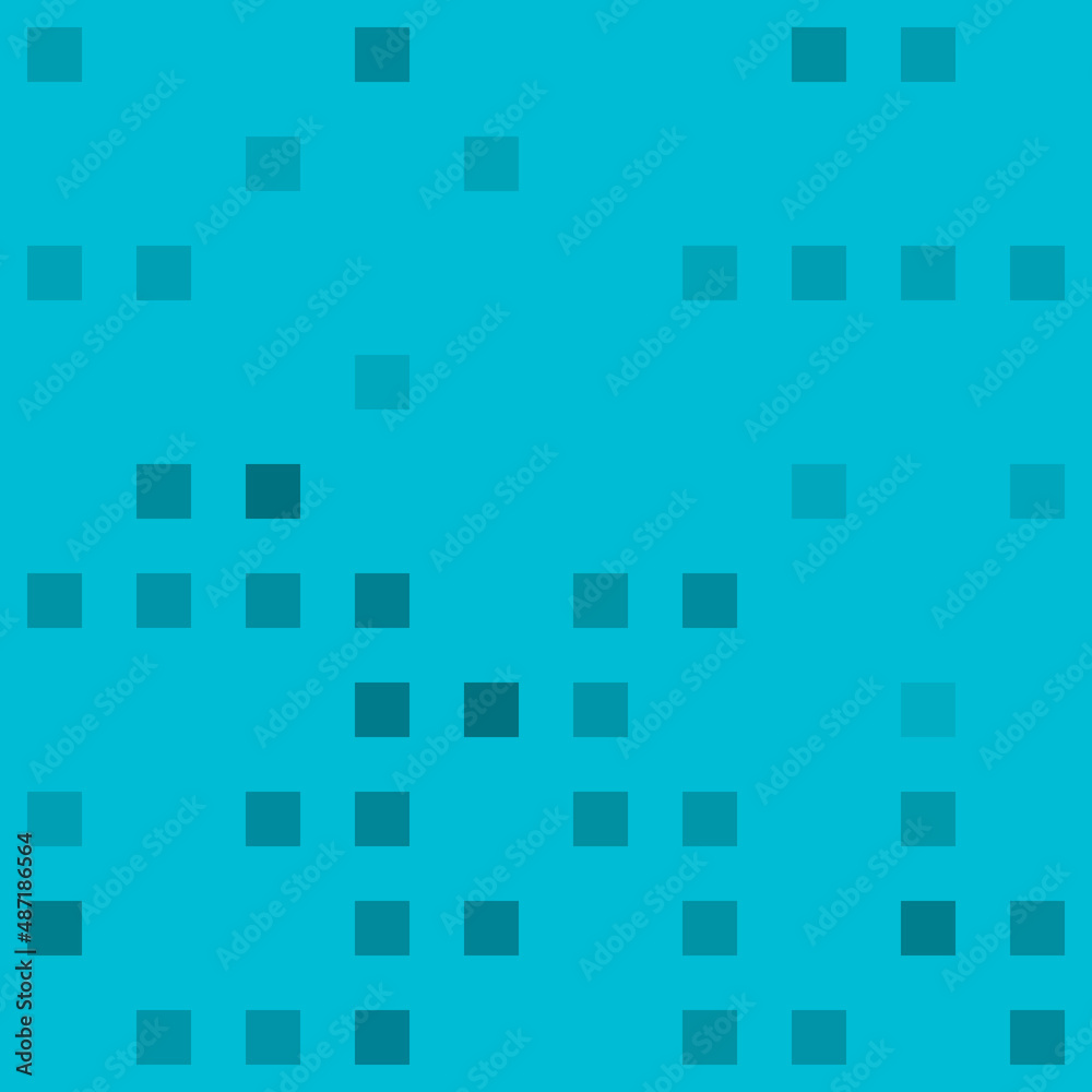 Abstract seamless geometric pattern. Mosaic background of black squares. Evenly spaced big shapes of different color. Vector illustration on cyan background Abstract seamless geometric pattern. Mosaic background of black squares. Evenly spaced big shapes of different color. Vector illustration on cyan background
