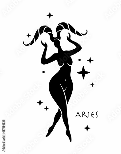 Sign of the zodiac Aries. Zodiac girl. Celestial Woman. Celestial goddess. 