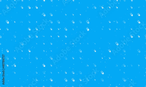 Seamless background pattern of evenly spaced white solo bobsleigh symbols of different sizes and opacity. Vector illustration on light blue background with stars
