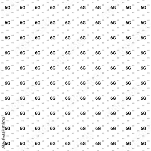 Square seamless background pattern from black 6G symbols are different sizes and opacity. The pattern is evenly filled. Vector illustration on white background