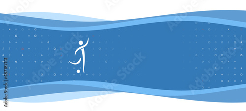Blue wavy banner with a white football soccer symbol on the left. On the background there are small white shapes, some are highlighted in red. There is an empty space for text on the right side © Alexey