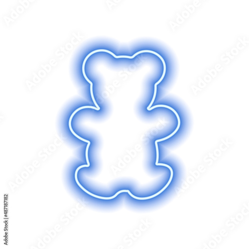 The outline of a neon blue bear isolated on white. Toy