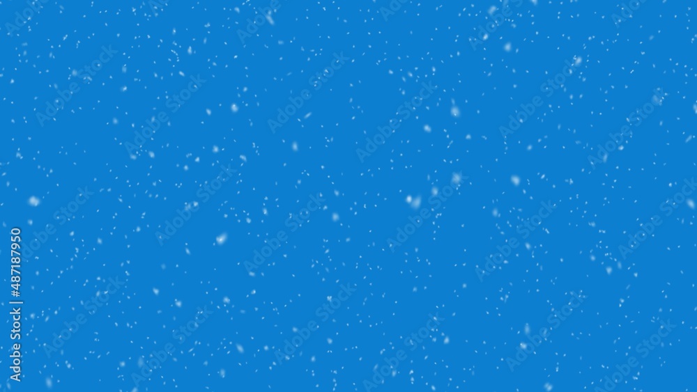 Falling snowflakes on blue background, winter snow. 3d rendering