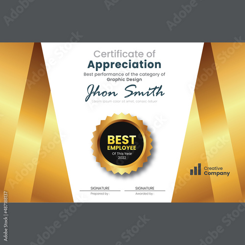 Best employee of the month award vector template. Print ready. Employee of the month certification 