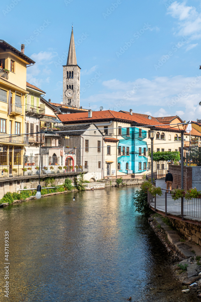 The historic center of Omegna with beautiful buildings near the river