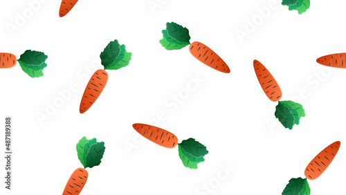 vector illustration, pattern. bright, orange, long carrots with a lush green tail, vegetable crop, vegan food. raw food diet. wallpaper for vegan