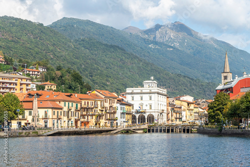 The beautiful Omegna, with splendid buildings that are reflected on Lake Orta