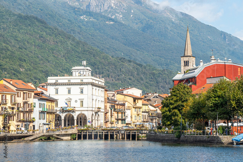 The beautiful Omegna, with splendid buildings that are reflected on Lake Orta