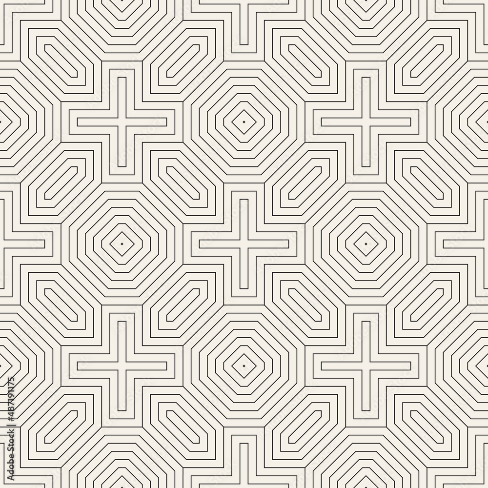 Vector seamless pattern. Repeating geometric elements. Stylish monochrome background design.