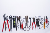 Variety of tools on white background