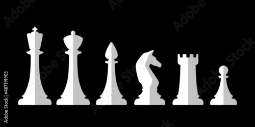 White silhouettes of chess pieces. Flat chess icons.