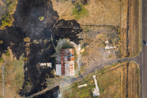 Corrientes, Argentina - february 2022: Aerial photography from a drone of the forest fires in the province of Corrientes, Argentina, in 2022