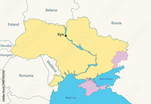 map of Ukraine with occupied territories by Russia - Donbass and Crimea  as on January 2022. Vector illustration