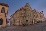 Telc old historical town in winter frosty morning before sunrise
