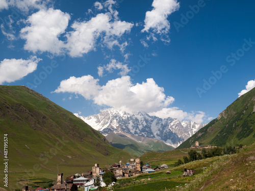 Mount Shkhara and Ushguli village in Svaneti