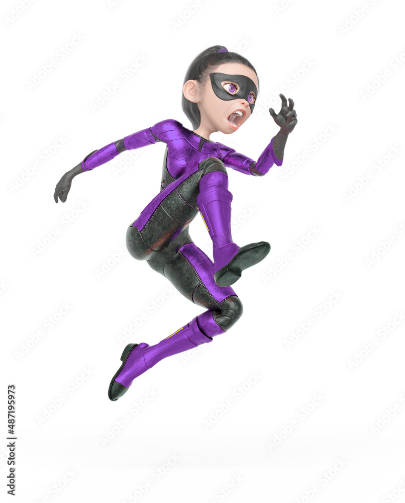 superheroine girl is jumping fast in white background superheroine girl is jumping fast in white background