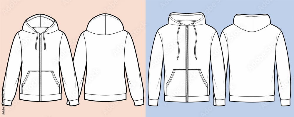 Womans and mans hoodie with kangaroo pocket and zipper clasp on front Womans and mans hoodie with kangaroo pocket and zipper clasp on front