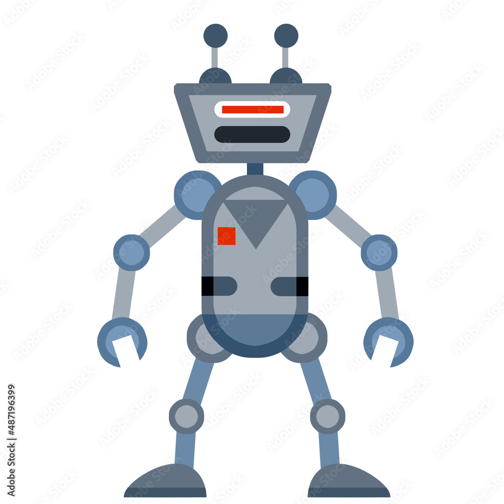 Funny vector robot in flat style isolated on white background Funny vector robot in flat style isolated on white background
