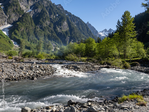 The Quinault river flowing through Enchanted Valley in Olympic National Park. photo