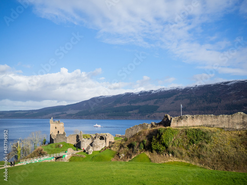 Urquhart Castle general view with Loch Ness in background