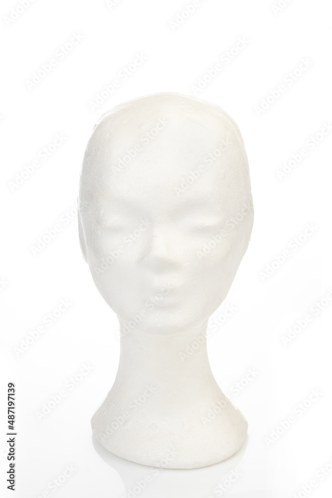 Mannequin head isolated on white background, front headshot Mannequin head isolated on white background, front headshot