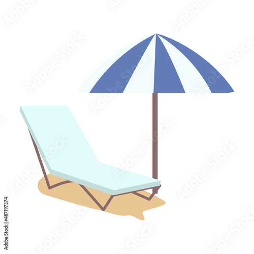 Beach equipment semi flat color vector object. Full sized item on white. Seaside resort. Sunshade and chaise longue simple cartoon style illustration for web graphic design and animation