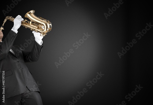 Musician playing jazz music instrument. Band instruments photo