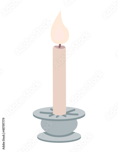 Decorative candle semi flat color vector object. Full sized item on white. Interior item. Part of house arrangement simple cartoon style illustration for web graphic design and animation