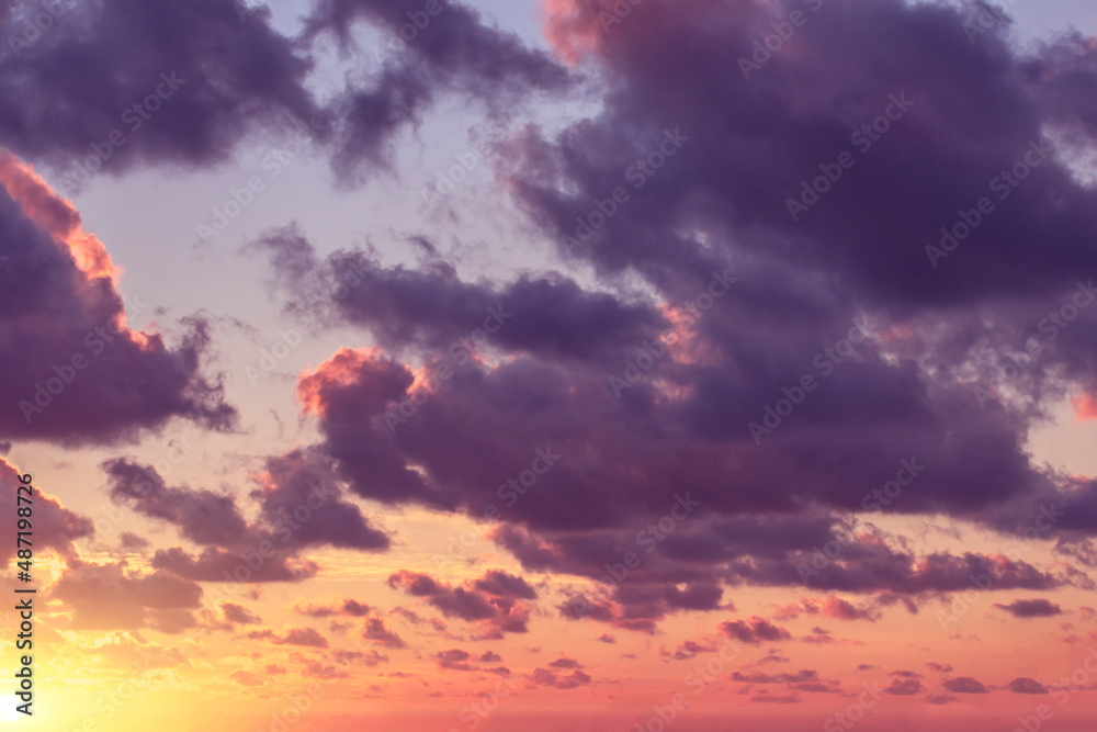 Pink-purple sunset on the background of a cloud of different colors. Pink-purple sunset on the background of a cloud of different colors.