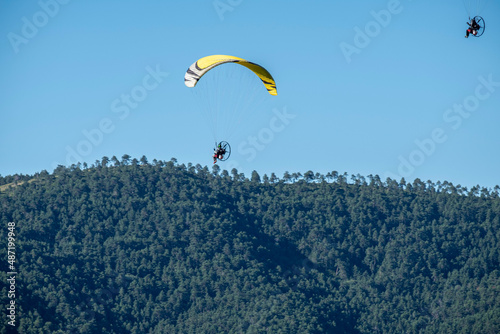 motor paragliders on Borau, Huesca, Jacetania region, Aragon, Spain photo