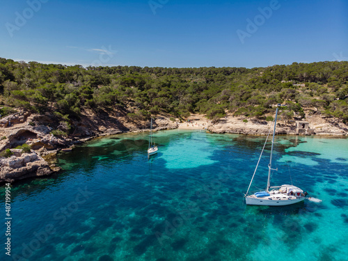 sailboat at anchor, Cala Portals Vells, Calvia, Mallorca, Balearic Islands, Spain © Tolo