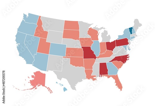 The Electoral College 2022. Republicans and democrats on the map. Political vector infographic.