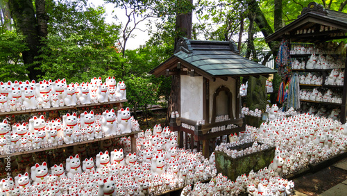 Hundreds of Maneki Neko are adorned along the paths in Gotokuji Temple, Setagaya ward, Japan photo