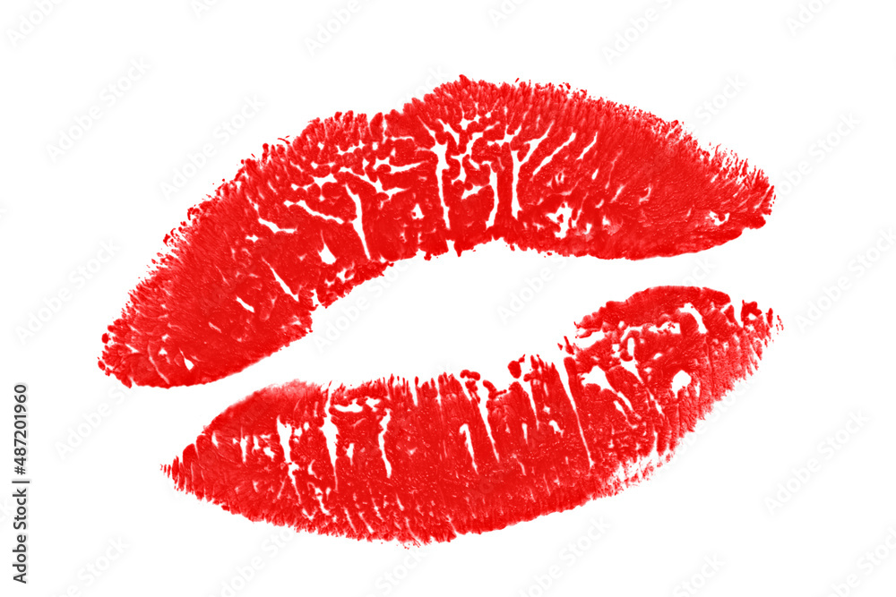 uudgrundelig Robe video Lipstick kiss isolated on white background. Red lips stain mark Stock Photo  | Adobe Stock