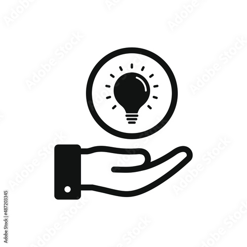 Lightbulb on hand. Creativity, think, idea, inspiration icon design isolated. Vector illustration