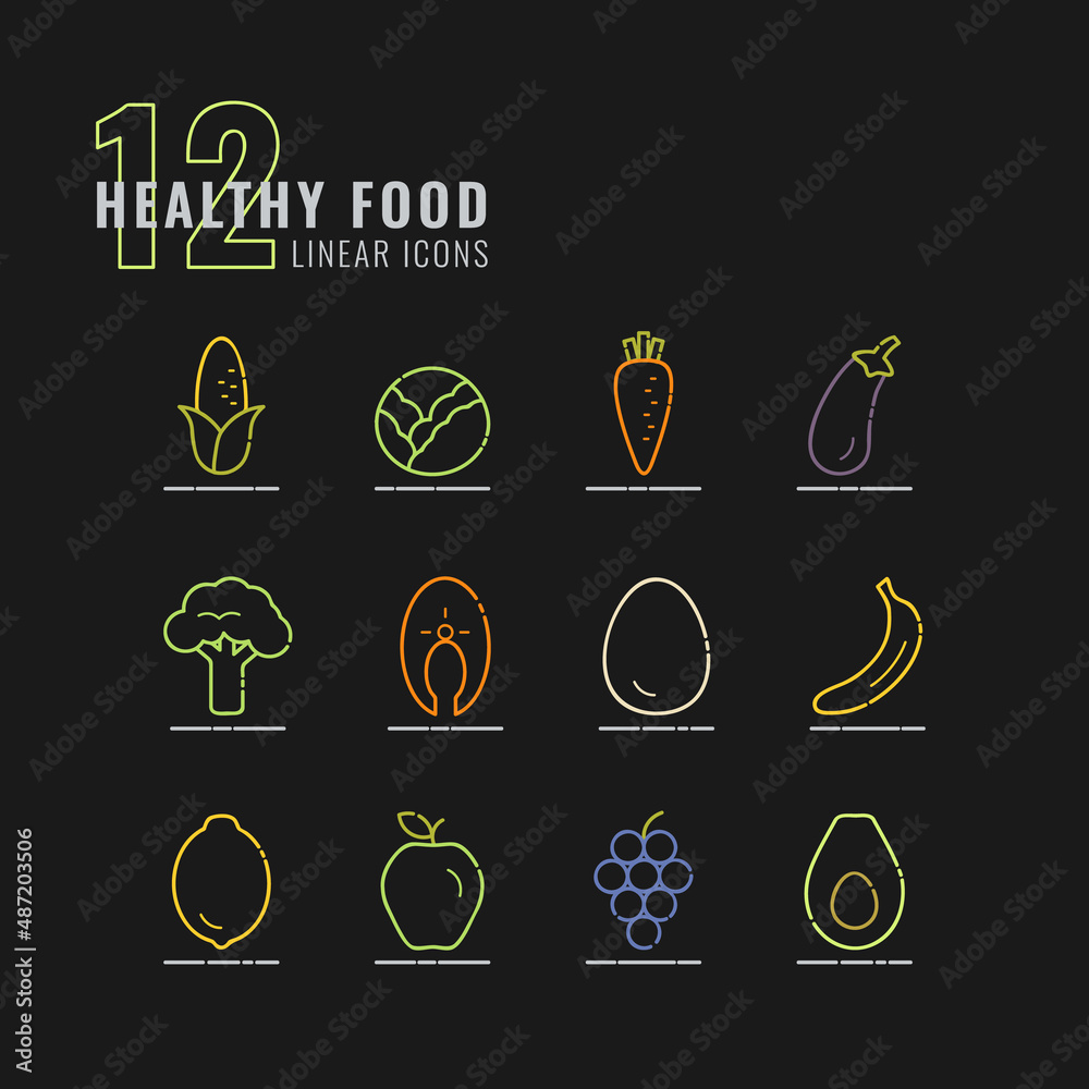 Set of 12 Food Linear Color Icons Set of 12 Food Linear Color Icons